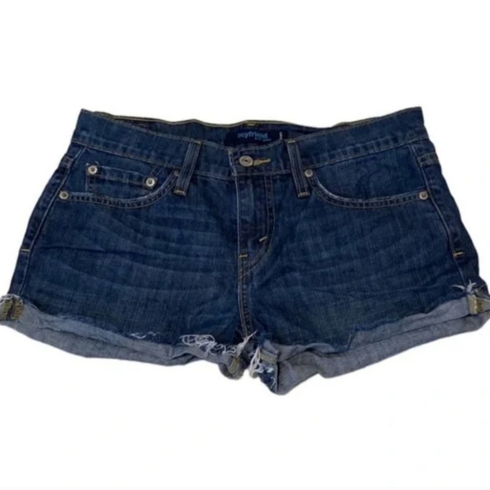 LEVI'S Denim Blue Dark Wash Cut Off  Boyfriend  Shorts 7 EUC